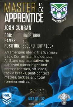 2022 NRL Traders - Master & Apprentice Blue #MAB30 Josh Curran Back